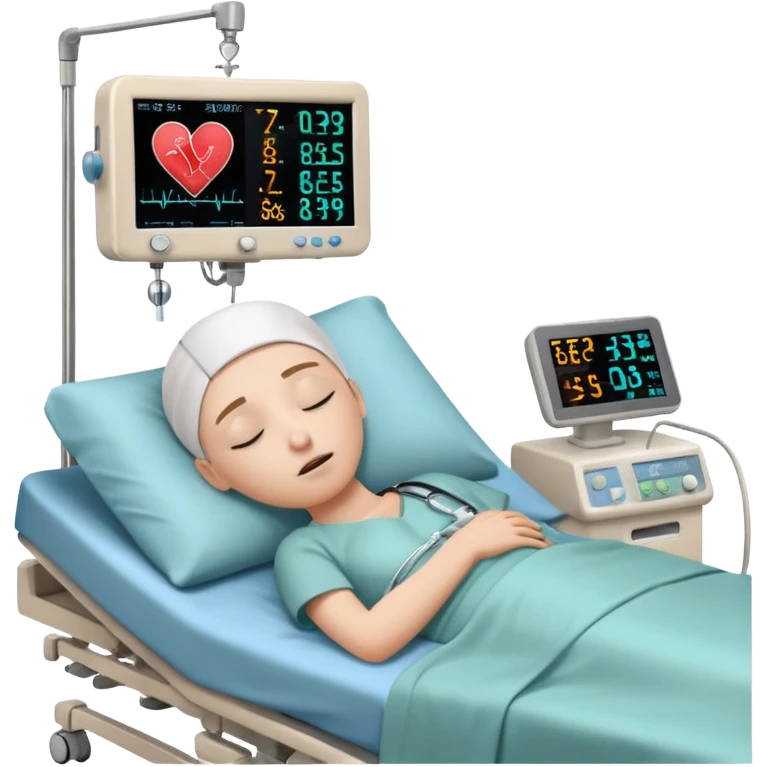 a PATIENT waking up before a surgery sleeping. And ONLY ONE monitor with vitals and numbers emoji