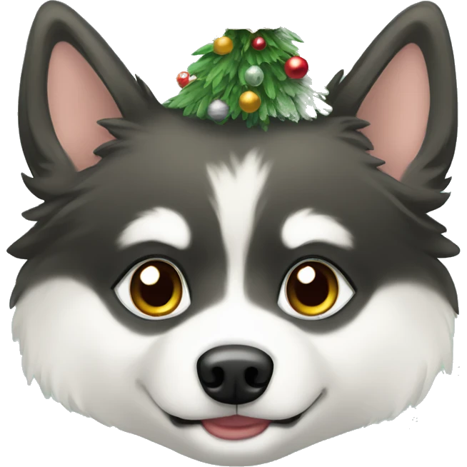 Pomsky with Christmas tree emoji