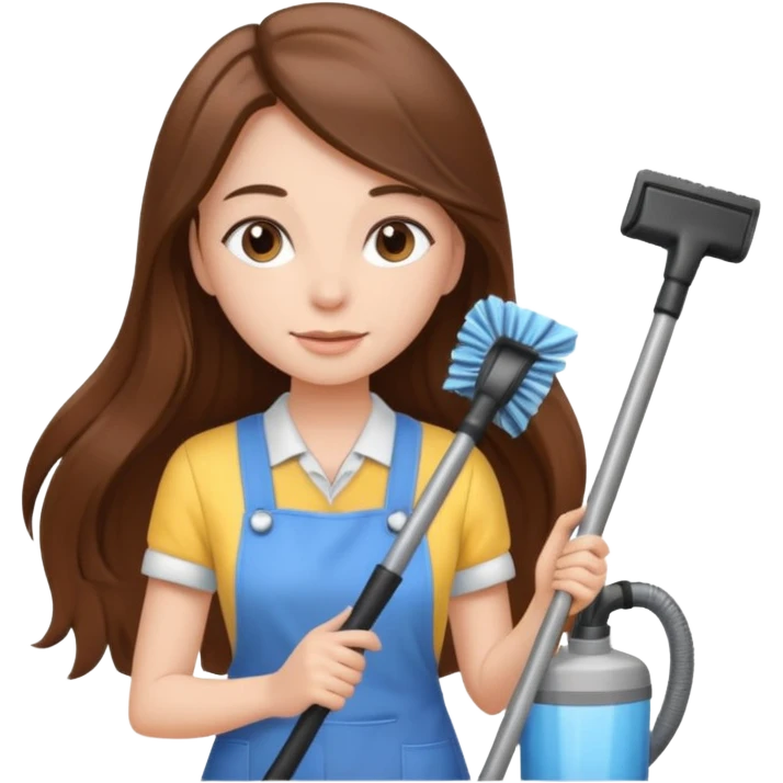 beautiful girl with long brown hair cleaning and vacuuming emoji