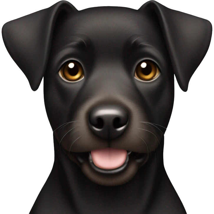 A black Patterdale Terrier dog with a white patch on its chest and brown eyes.  emoji