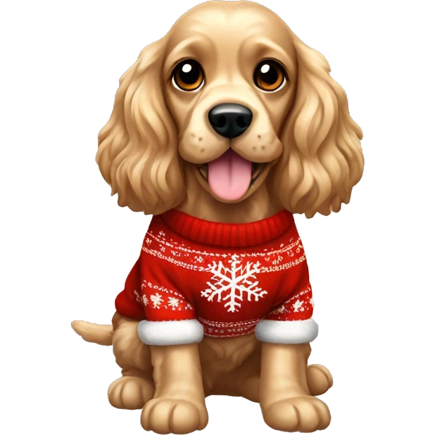 Cocker spaniel wearing Christmas sweater emoji