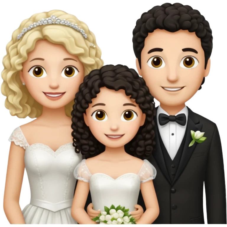 Familia : Novio pelo oscuro, Novia pelo rizado oscuro, hija mayor pelo mono , hija menor pelo oscuro. emoji
