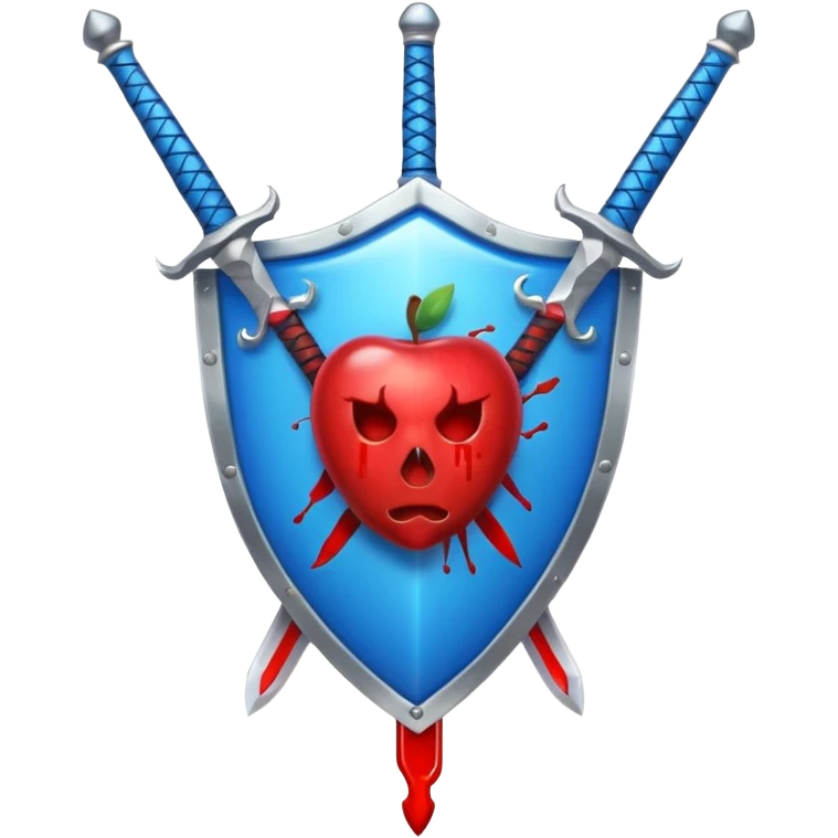 Make the blue even brighter on the shiny round shield, keep the vertical sword and blood effect, in apple emoji style. emoji