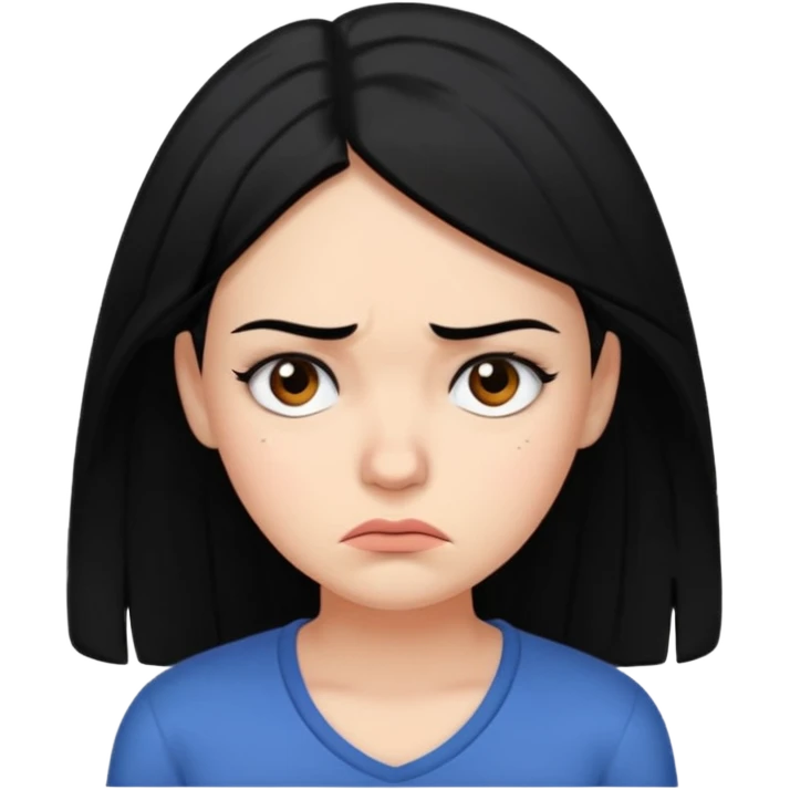 A worried woman, black hair, with one eyebrow raised emoji