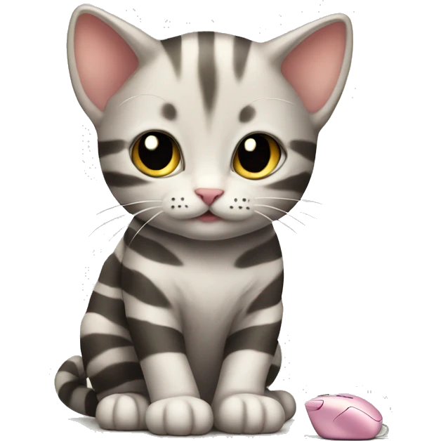 A striped kitten with a mouse emoji