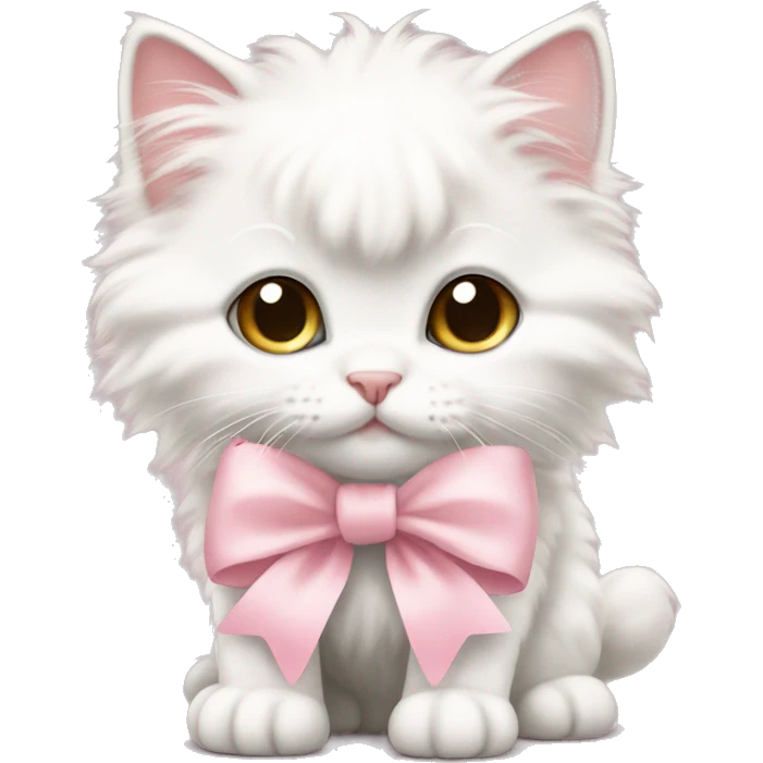fluffy poofy white kitten light pink bow emoji