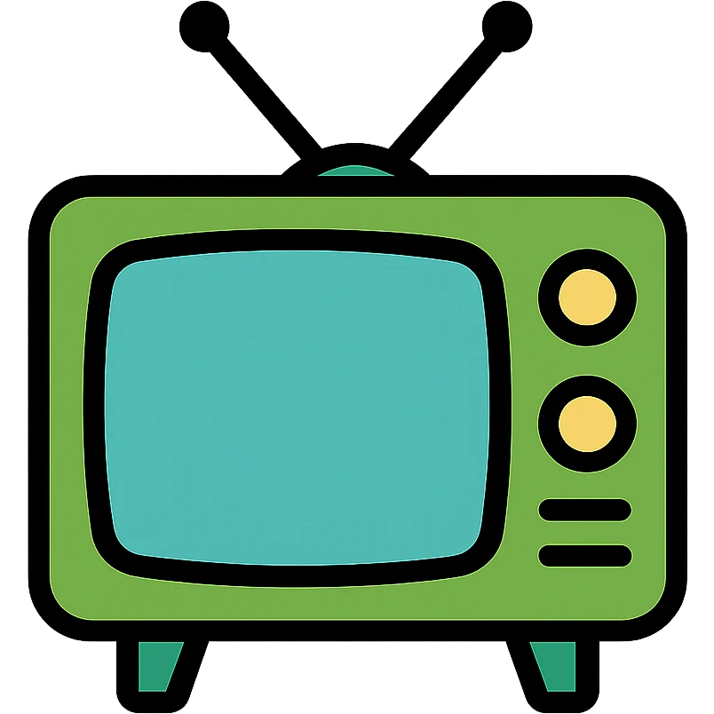 Green television with black outlines, classic TV set with a screen and dials emoji
