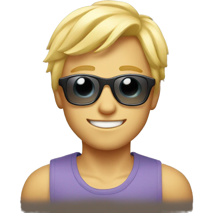 blonde boy with a smile and sun glasses emoji