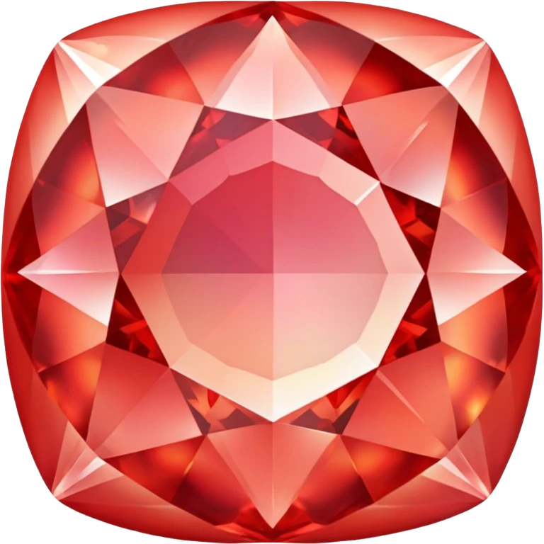 round cut gemstone with iridescent shine, coral red color, brilliant facets emoji