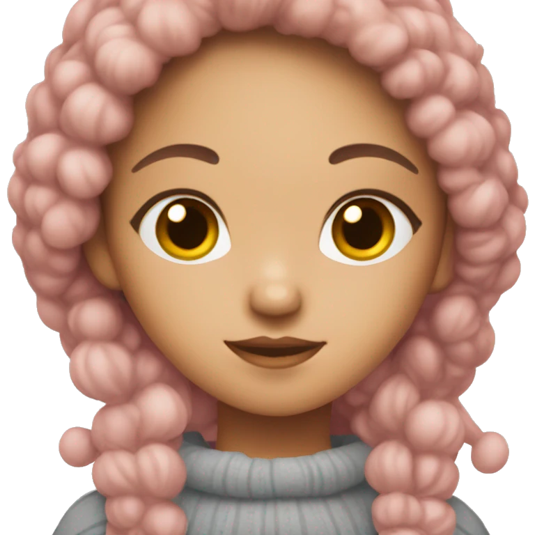 pink christmas cozy girl with brown hair and brown eyes emoji