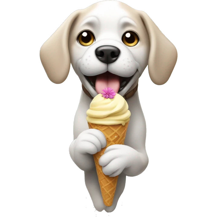 dog on a stick eating ice cream with flowers emoji