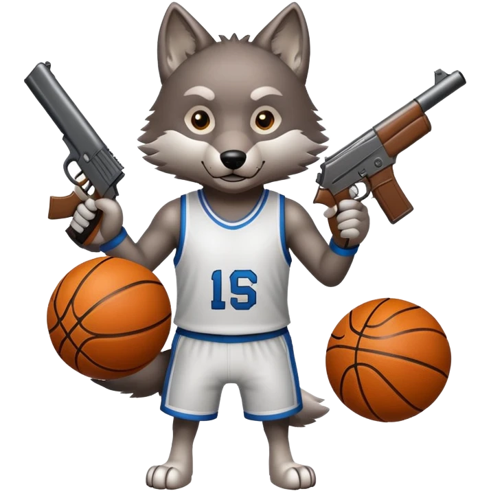 Wolf holding a gun and basketball emoji