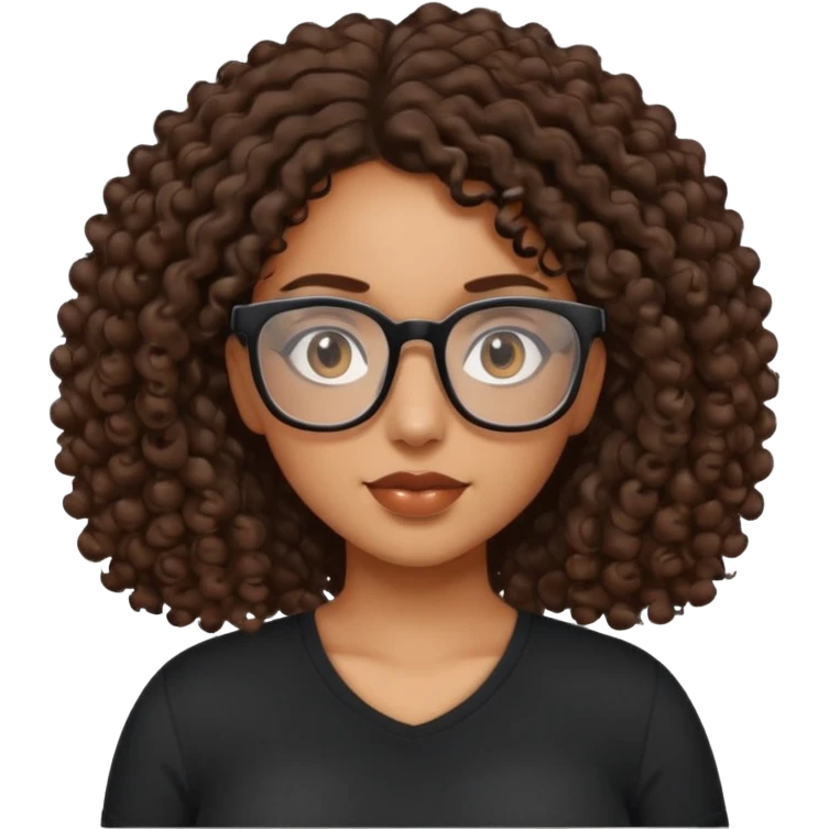 A mixed girl with rectangle glasses, the girl is wearing a black shirt, the girl has brown curly hair  and the girl has big boobs  emoji