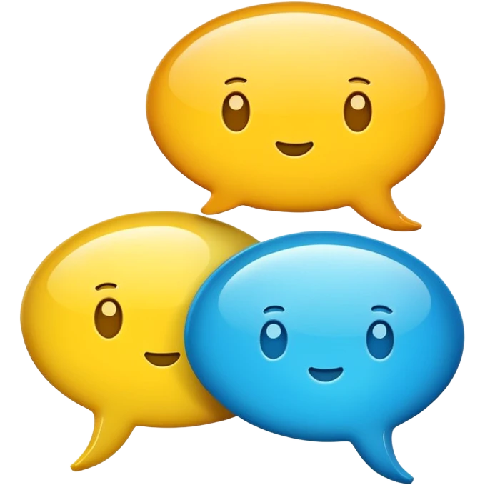 Create an emoji-style icon with two overlapping chat bubbles and a small phone or info symbol, representing ‘Contact Us’. Cute, colorful, rounded design emoji