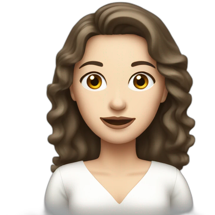 White Brunette woman in a white dress talking to a camera emoji