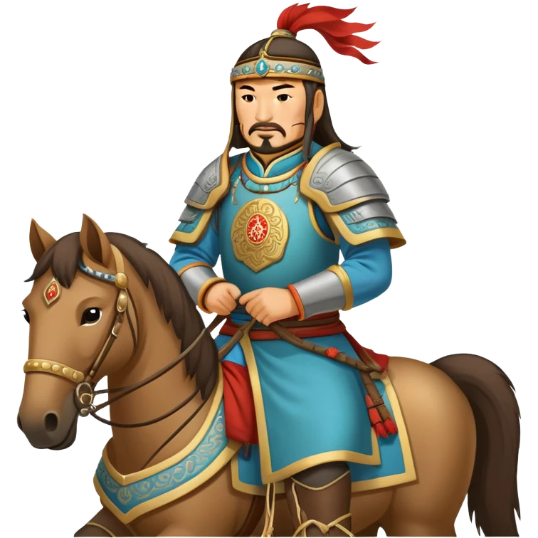 Genghis Khan on horseback with traditional Mongolian armor emoji