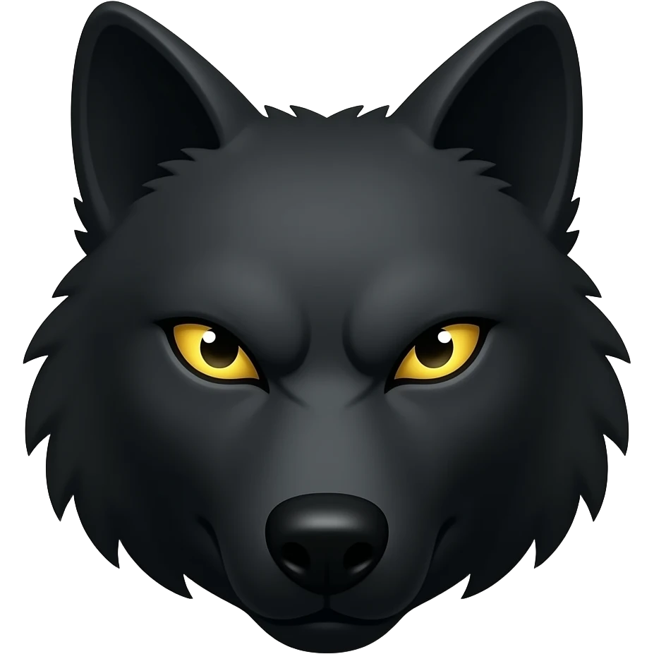 Lobo negro cara con ojos malvado y algo de amarillo los ojos y que se vea malo emoji