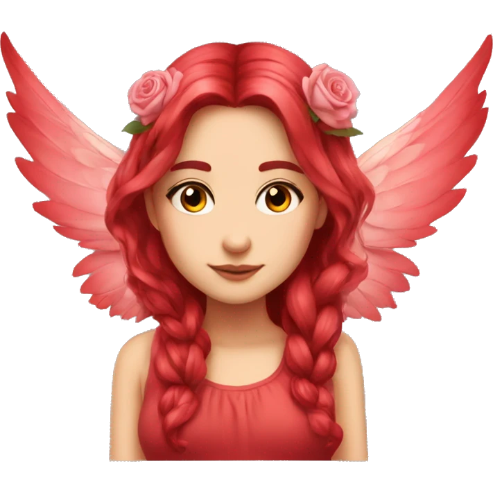 big wings, rose, Beautiful, fairy, red, long hair emoji