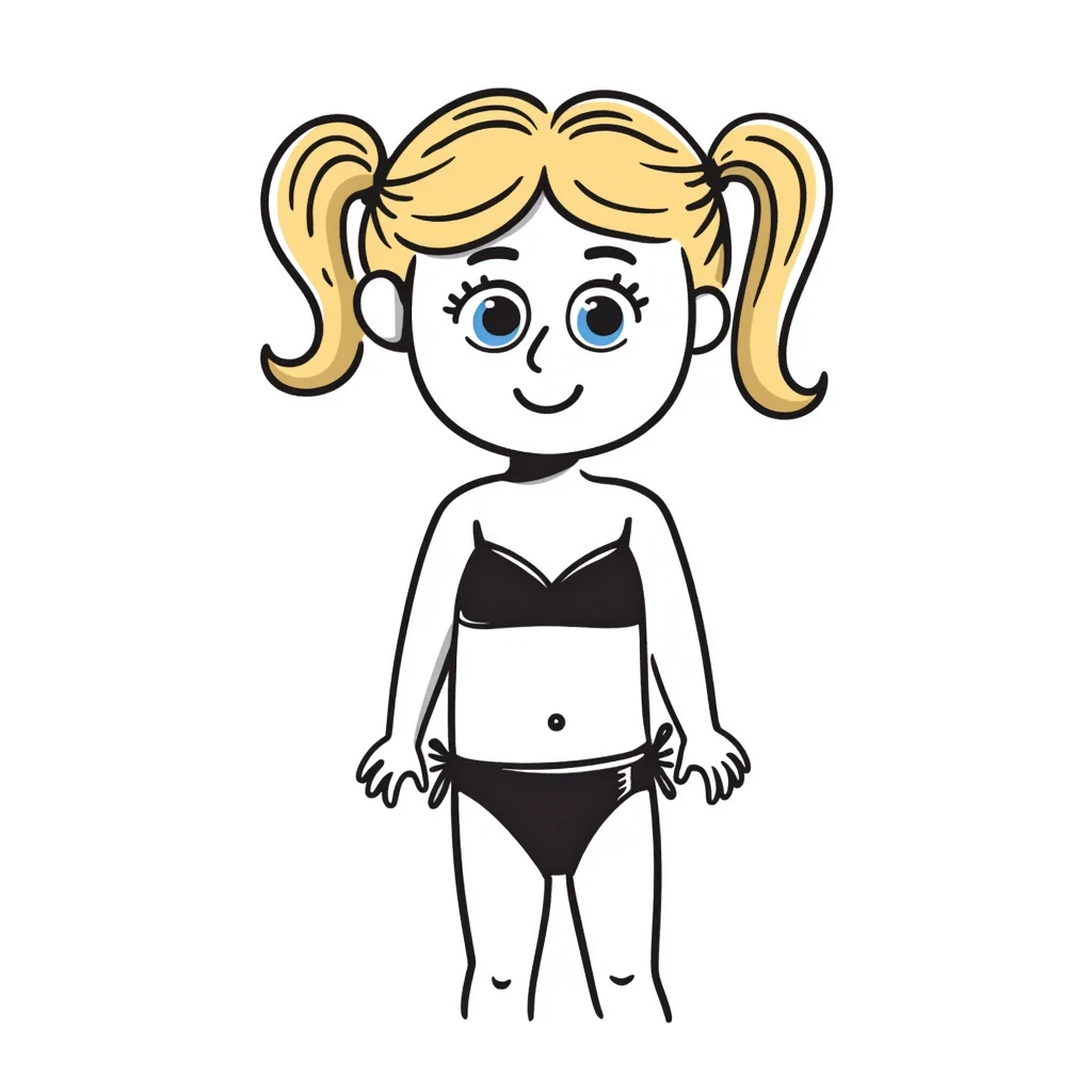 Blonde girl with pigtails, blue eyes, pink lips, wearing a bikini emoji