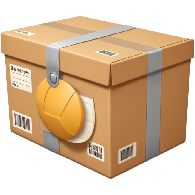  cardboard delivery box with a shipping label and tape. Rounded, glossy, smooth, soft shadows, white background.


 emoji
