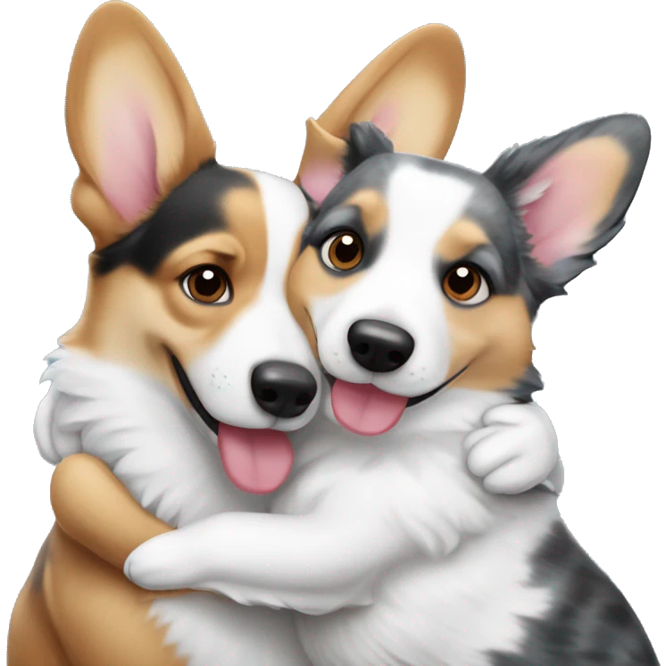 Corgi embark and blue Merle corgi hugging emoji