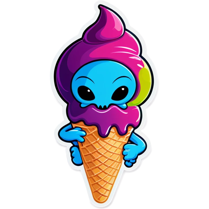 an alien enjoying one ice cream emoji