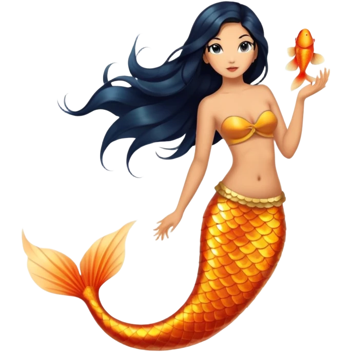 full body koi mermaid woman with tanned skin and long black hair emoji