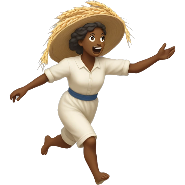 huckleberry Finn harvest goddess sprinting with wheat, with a large stride and arms outstretched emoji