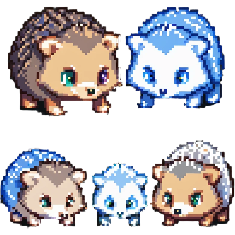 Baby hedgehogs Sonic, Shadow and Silver in colorful pixel art style emoji