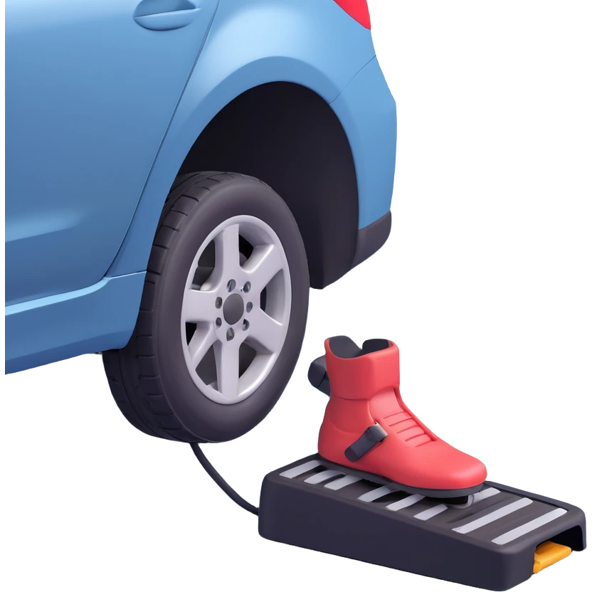 A clean 2D emoji-style illustration of a single right foot pressing down on a car gas pedal. Only the foot and the pedal are shown, viewed from the side. The pedal is slightly tilted to show pressure. No background, simple colors, minimal details emoji