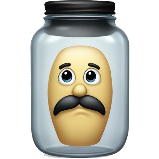 Anthropomorphic empty glass jar with a black beard  emoji