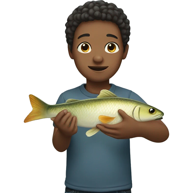 Boy with fish hand emoji