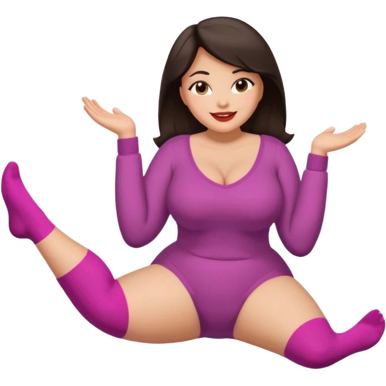 Cute curvy woman dark hair brown eyes big ass big chest skin coloured clothes socks legs up sole facing camera blushing face lip stick smile nervous close up of fewt cum of body  emoji