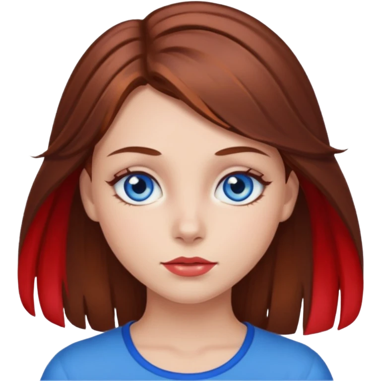 A girl with brown hair, with red streaks and blue eyes emoji