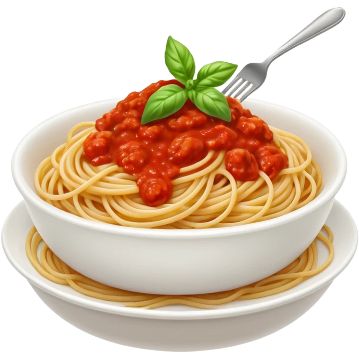 Draw a bowl of spaghetti pasta with tomato sauce & basil garnish. emoji