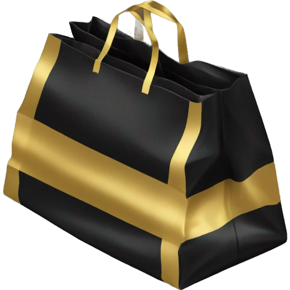 An image of a black plastic bag with diagonal gold stripes. The top part has a cutout handle for easy carrying emoji