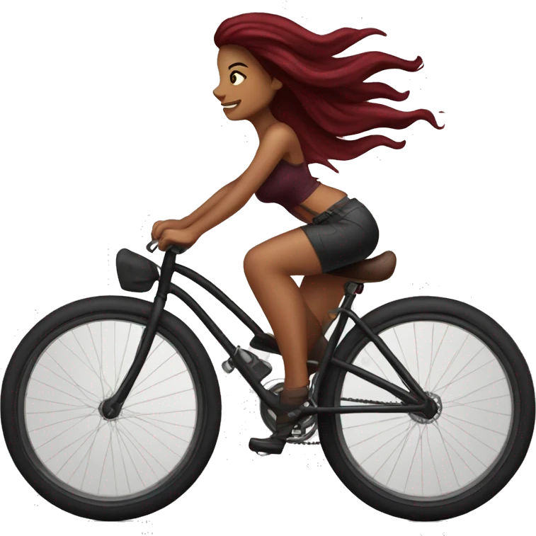Beautiful tattooed  burgundy long haired woman riding a bike emoji