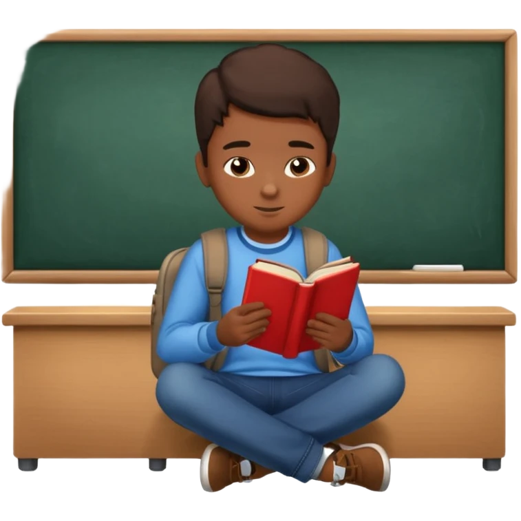Boy  sitting at school reading with his back to the camera emoji