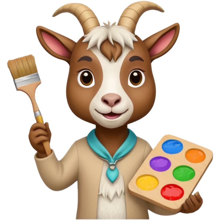 The goat holds colours in one hand in the other emoji