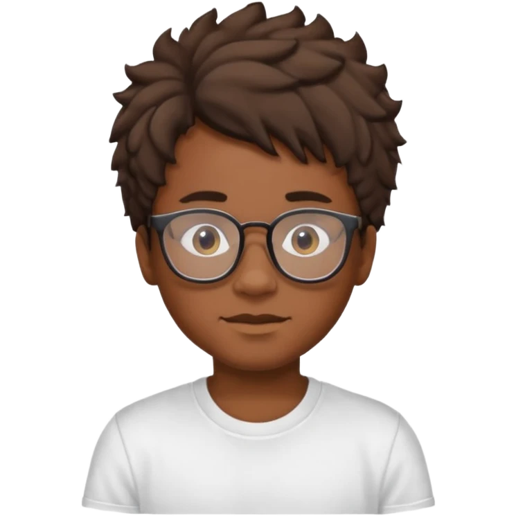 a black boy with a ondulado hair and a white t shirt and lentes  emoji