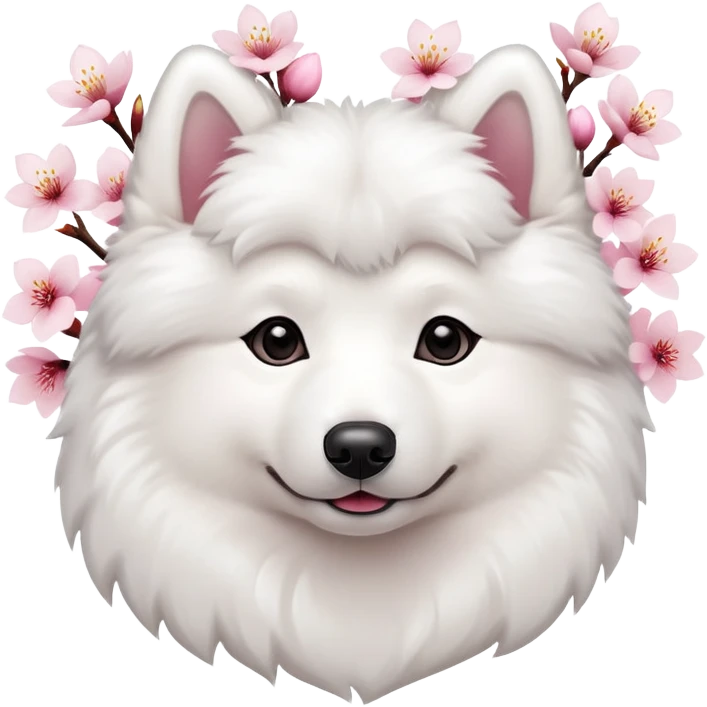 A cute  little  white Samoye and cherry blossom emoji