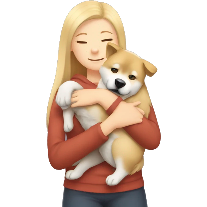 blonde girl hugs akita inu  emoji
