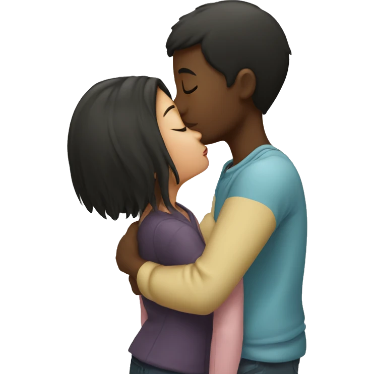 Black boy kissing Asian girl emoji