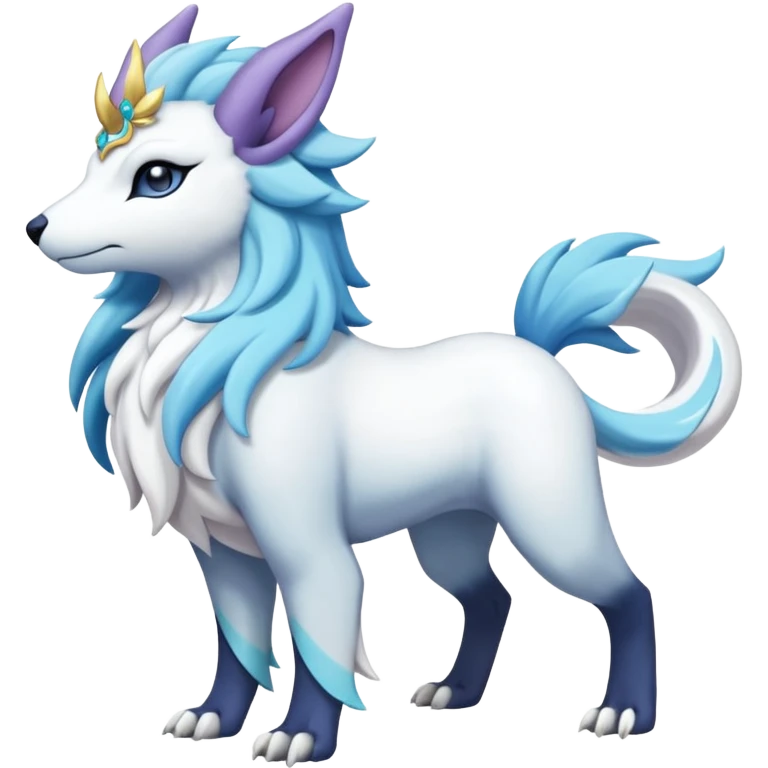 Shiny Glossy Pastel Light Divine Canid Beautiful Floral Snowy Pretty Absol-Amaura-Suicune-Cobalion-fusion, full body emoji