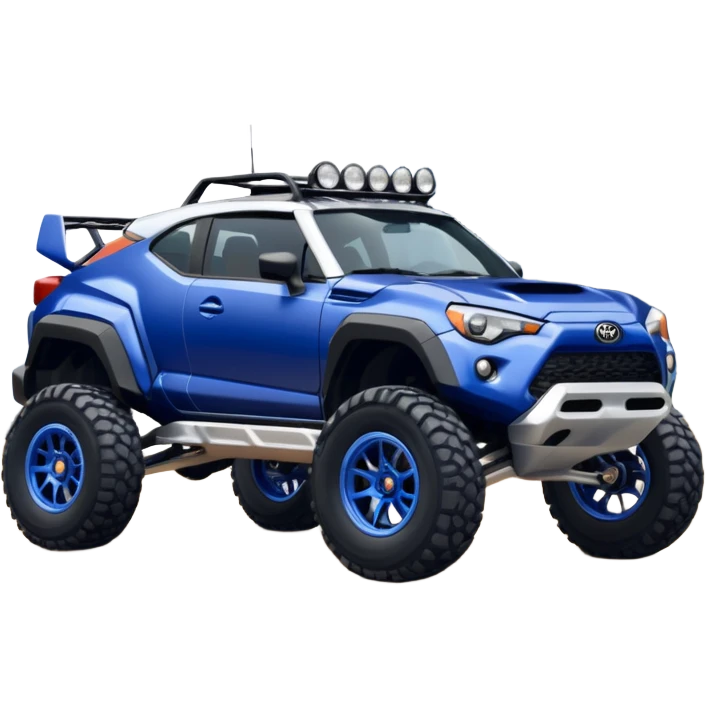 Rally race car Widened roof Long wheelbase widened pearly midnight satin dark blue  2025 Toyota Gr86 off-road racer chrome nerf bars,side steps mounted under-door-sill climbing rock sliders, and silver satin wheels  emoji