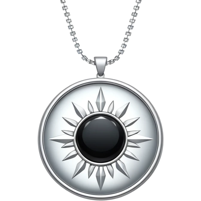onyx pendant with mirror-like surface, suspended from a shimmering silver chain, radiating quiet magic emoji