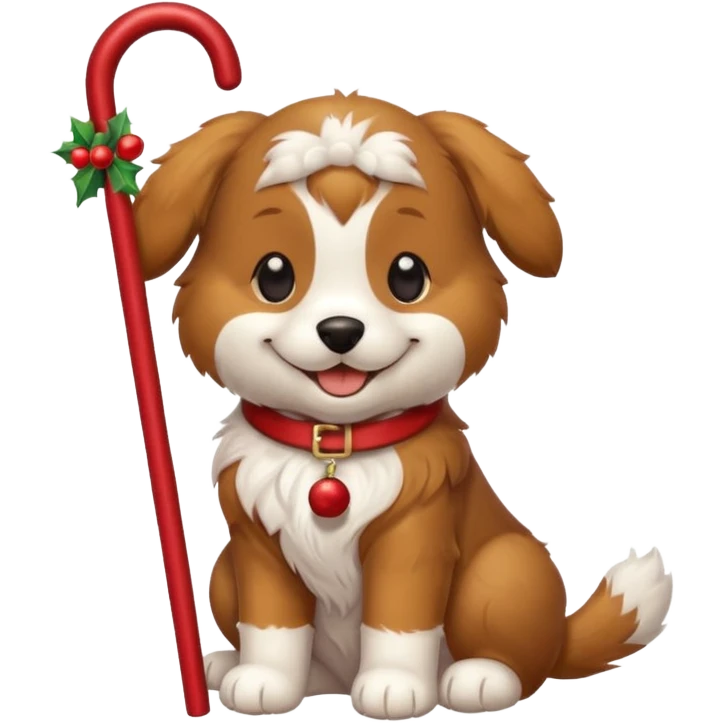 cute dog with a christmas cane in paw emoji