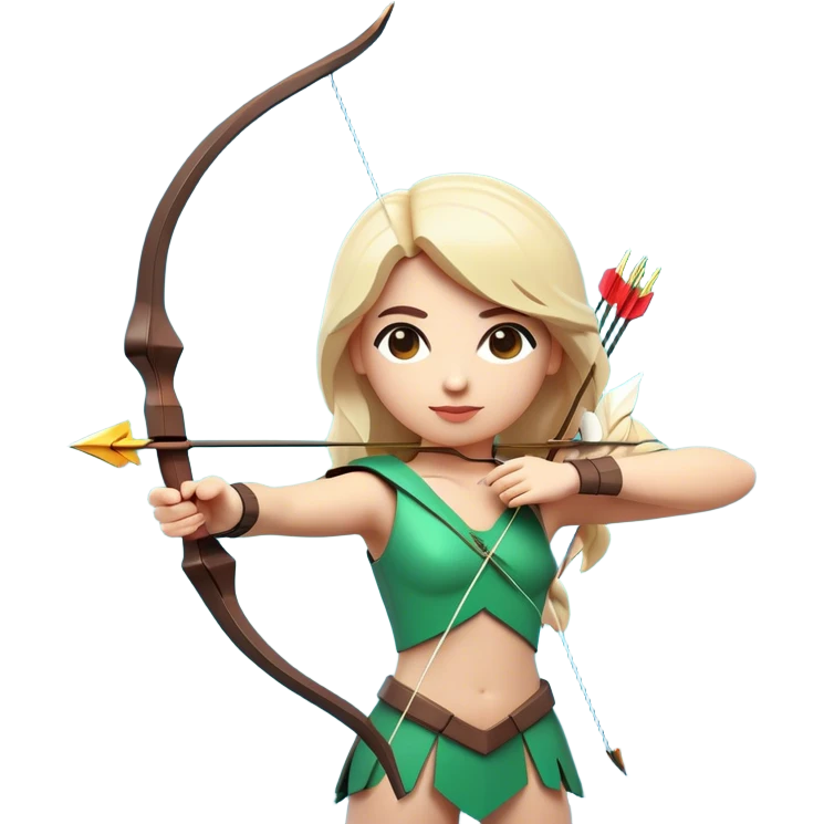 Clash of Clans aesthetic: Cinematic Playful Pixel 3D Bow & Arrow Portrait Emoji, rendered in a 3D vector-style similar to standard emojis with minimal shading and bold, simplified shapes. A compact, distinct form with signature details, softly glowing with a pixelated adventure charm. Simplified yet unmistakably iconic, highly detailed and consistent, glowing with a soft radiance and high shine. Stylized with a touch of classic pixel-art charm and a soft glowing outline, capturing the essence of a beloved gaming relic with a friendly, playful manner! emoji