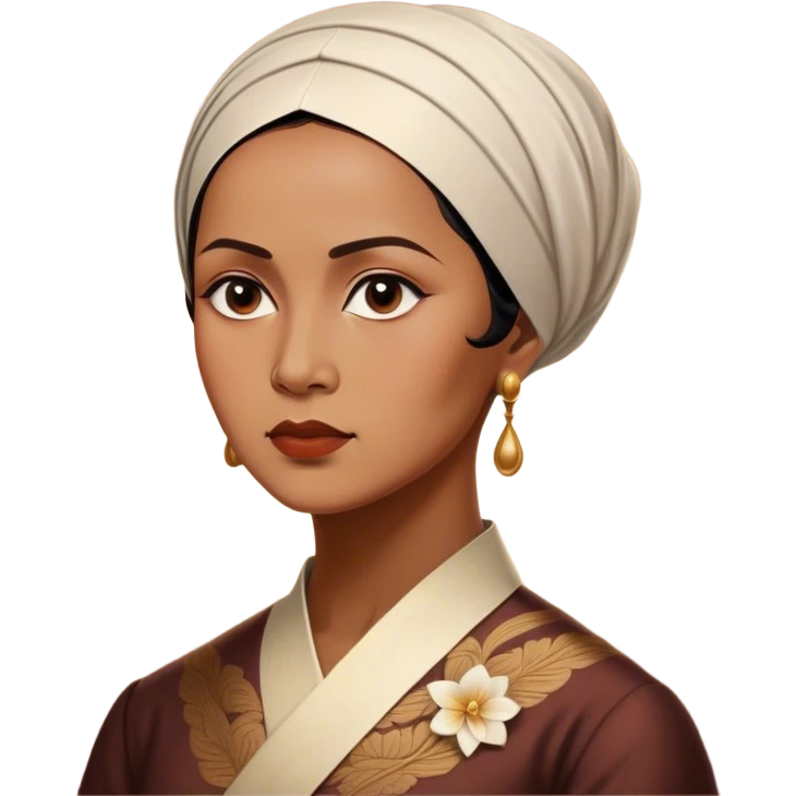 Cinematic Realistic Raden Ajeng Kartini Portrait Emoji, depicted as an inspiring Indonesian feminist icon in period attire with a thoughtful determined gaze, rendered with lifelike textures and warm empowering lighting that captures her pioneering spirit. emoji