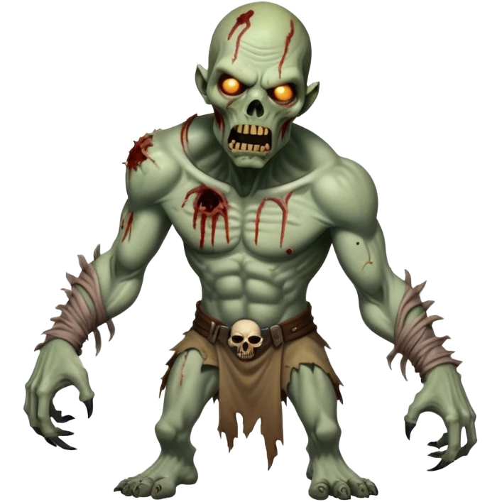 Cinematic Realistic WoW undead friendly zombie Portrait, captured in a fierce, battle-ready stance, muscles taut beneath his tattered, earth-toned attire. His decayed, pallid skin and glowing eyes are rendered with intense lifelike detail and dynamic lighting, high shine, embodying the raw, relentless fury of an undead friendly zombie in the heat of combat. emoji